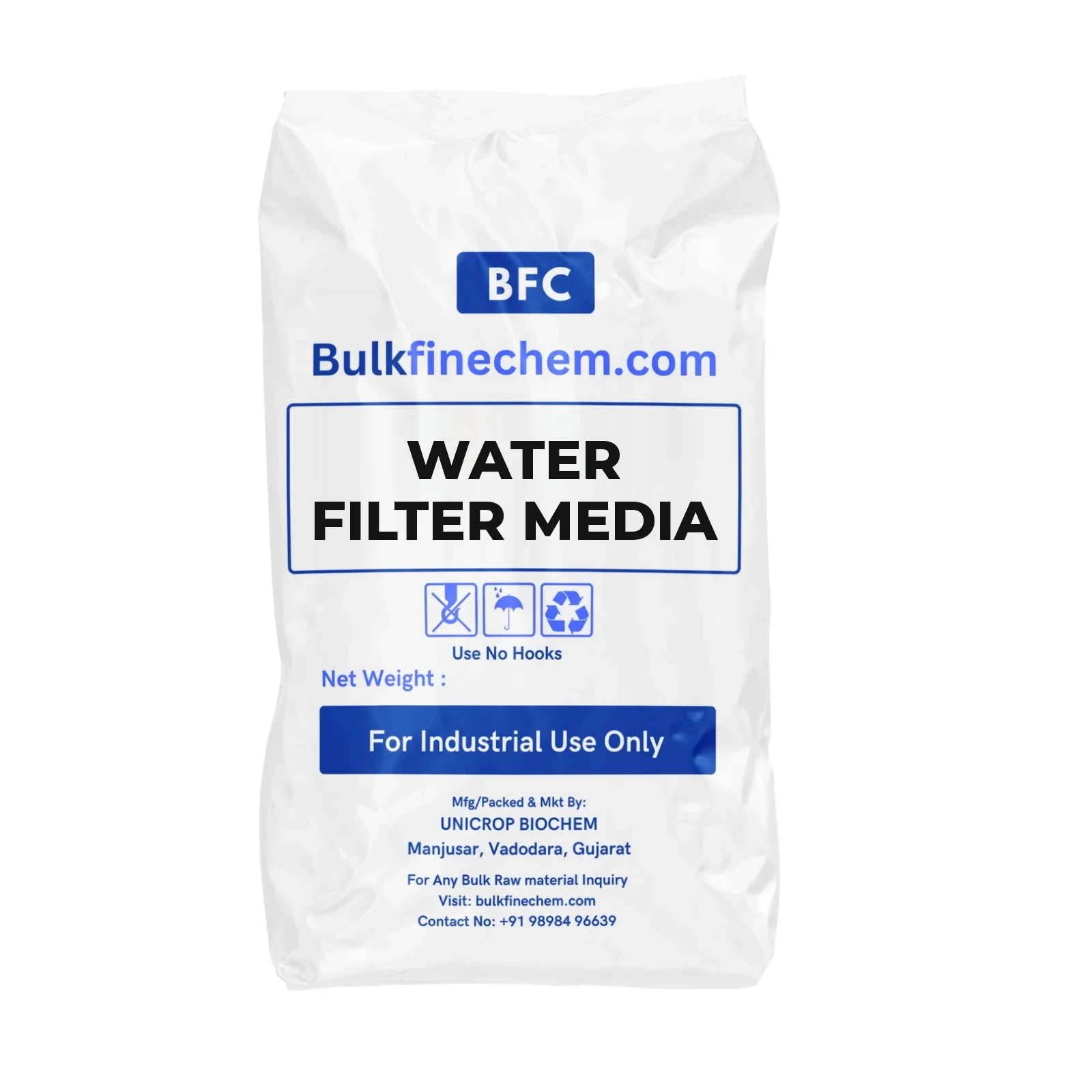 BulkFineChem bulk water filter media product showing graded filtration media for sand and anthracite filter installations